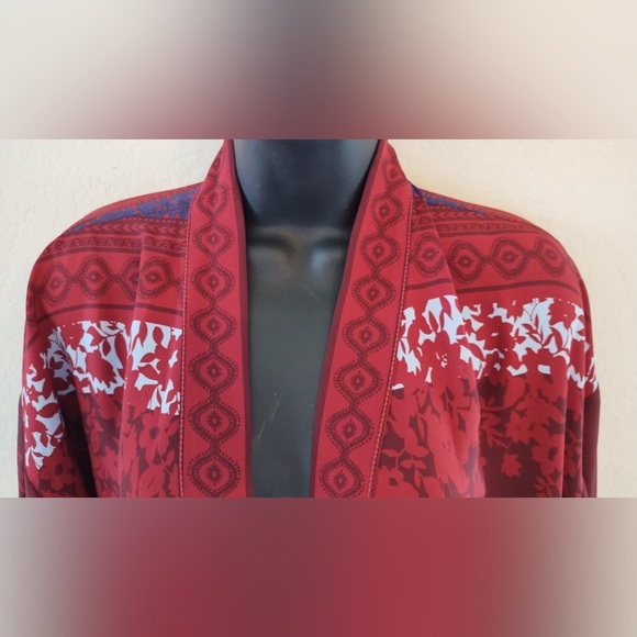 Chelsea and Violet $118 red burgundy long sleeve open front duster M - Picture 2 of 12